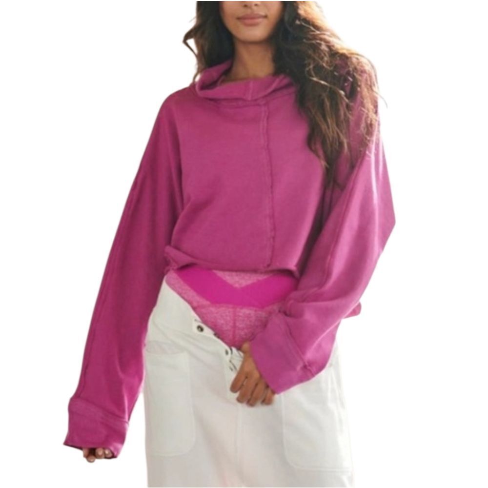 Free People Movement Fuchsia Cropped Mock Neck Sweatshirt Women's Size M